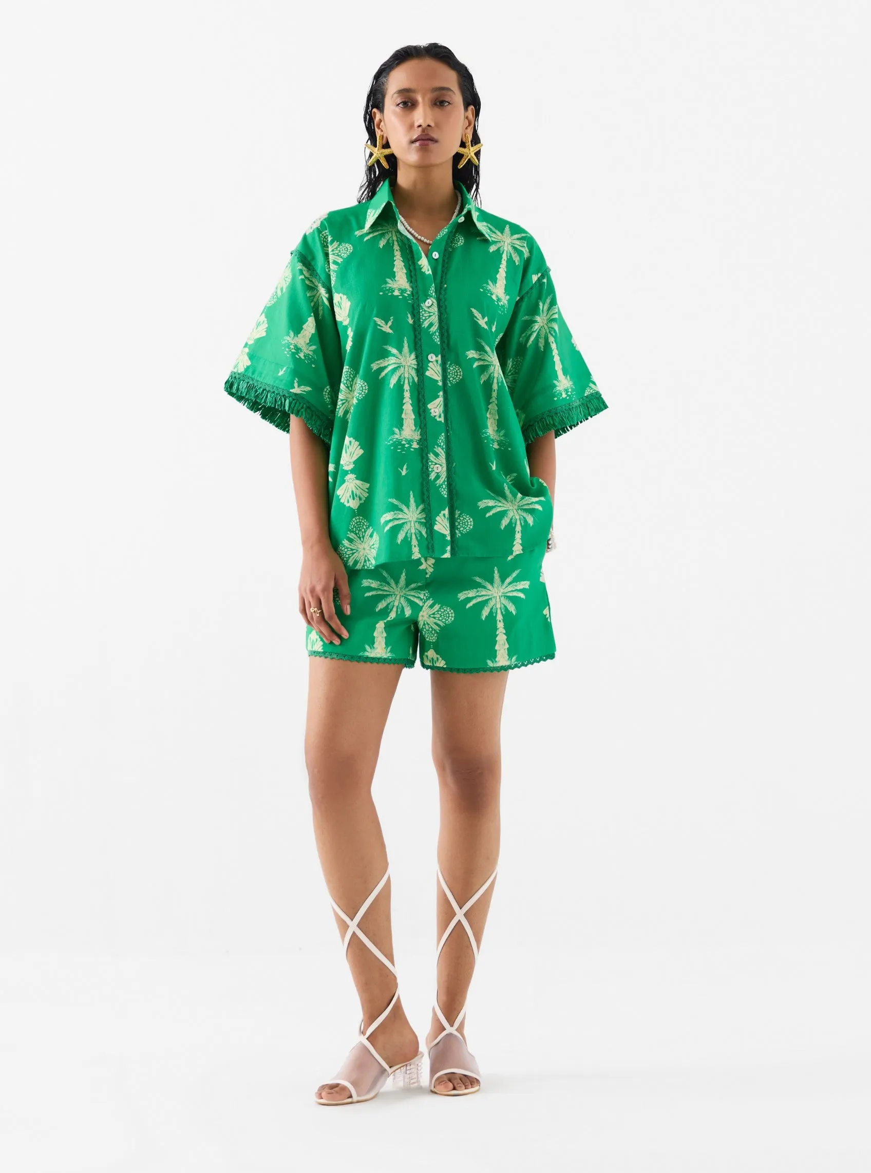 Sago palm green shirt and shorts