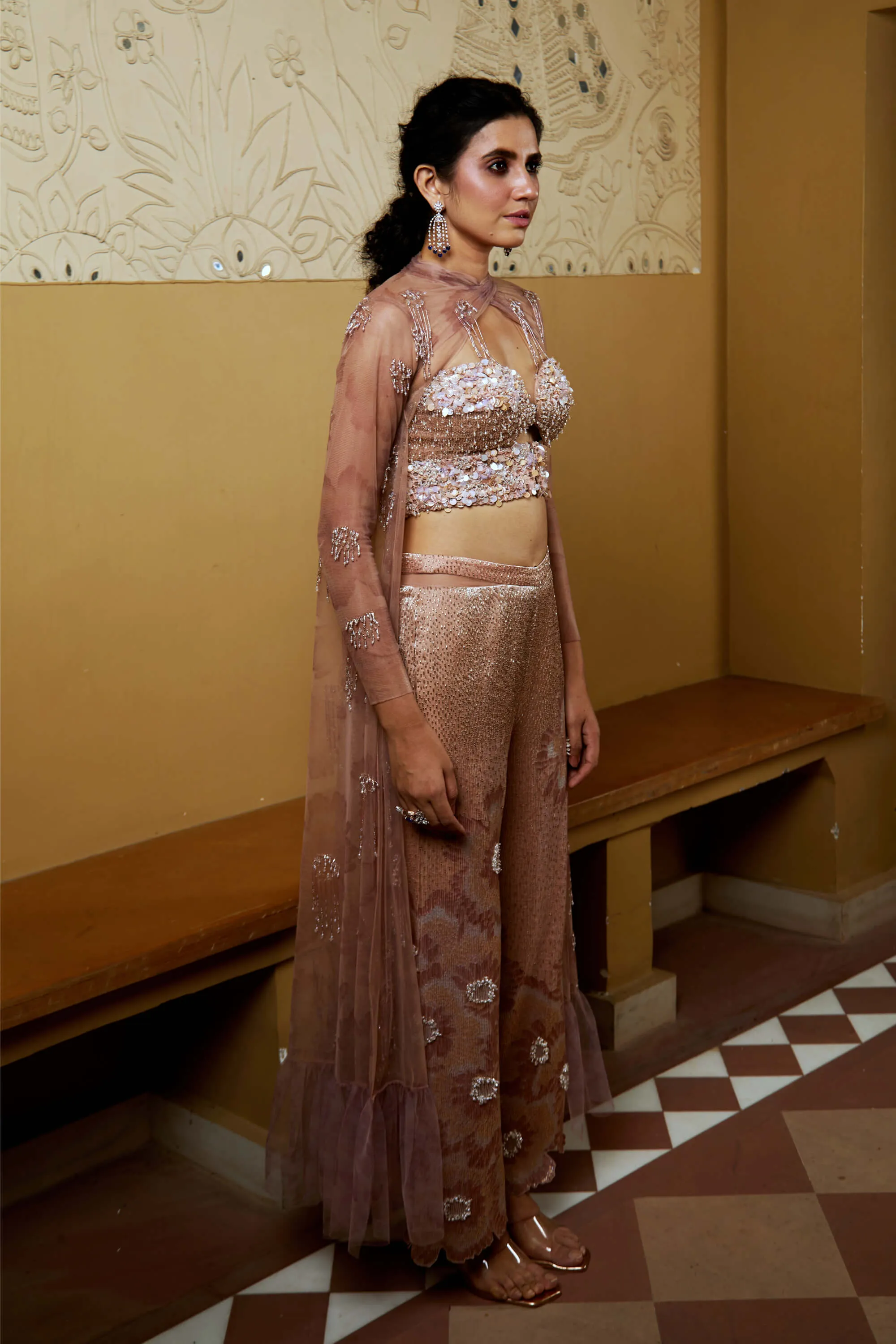 Sand bhava cape and pant set