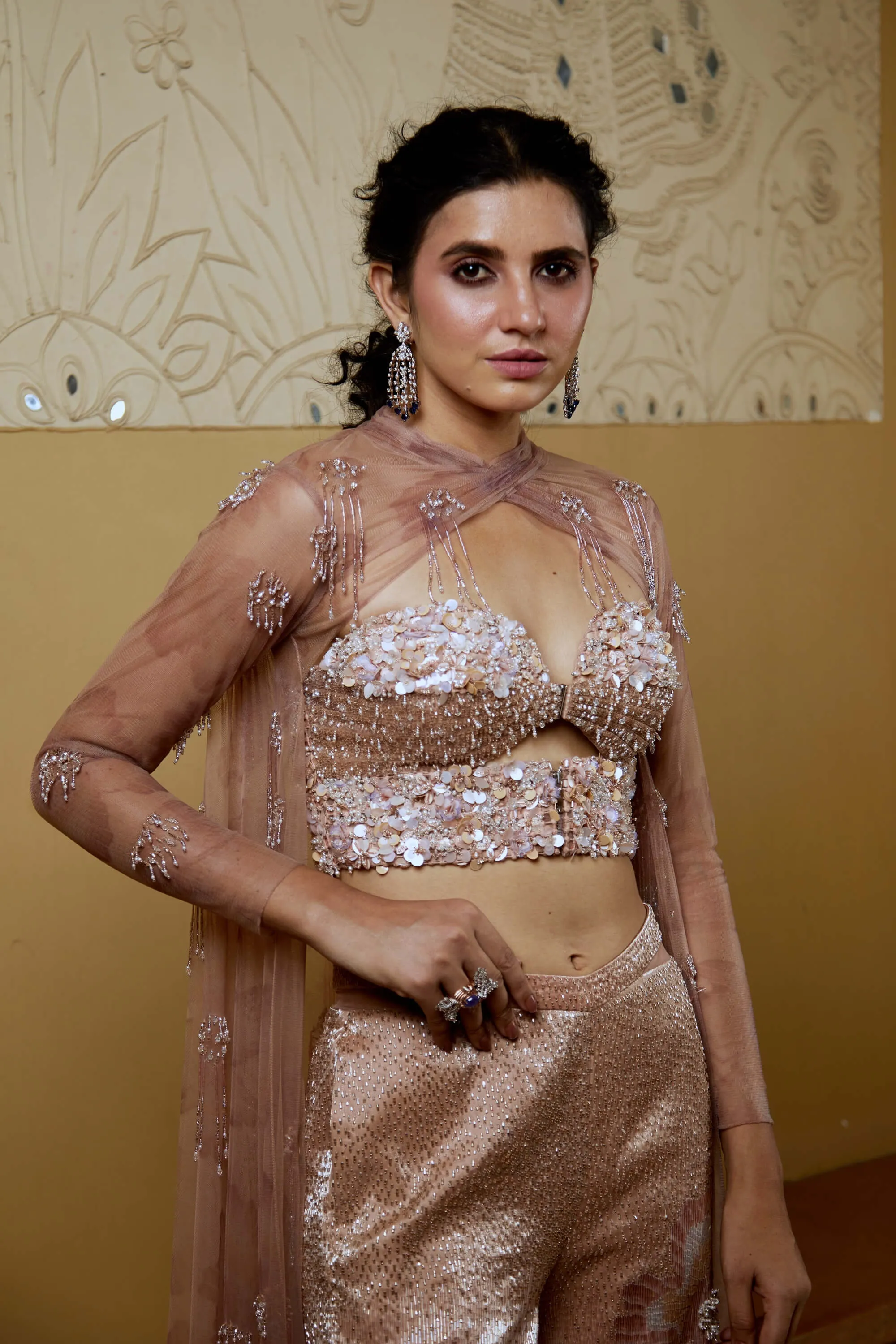 Sand bhava cape and pant set