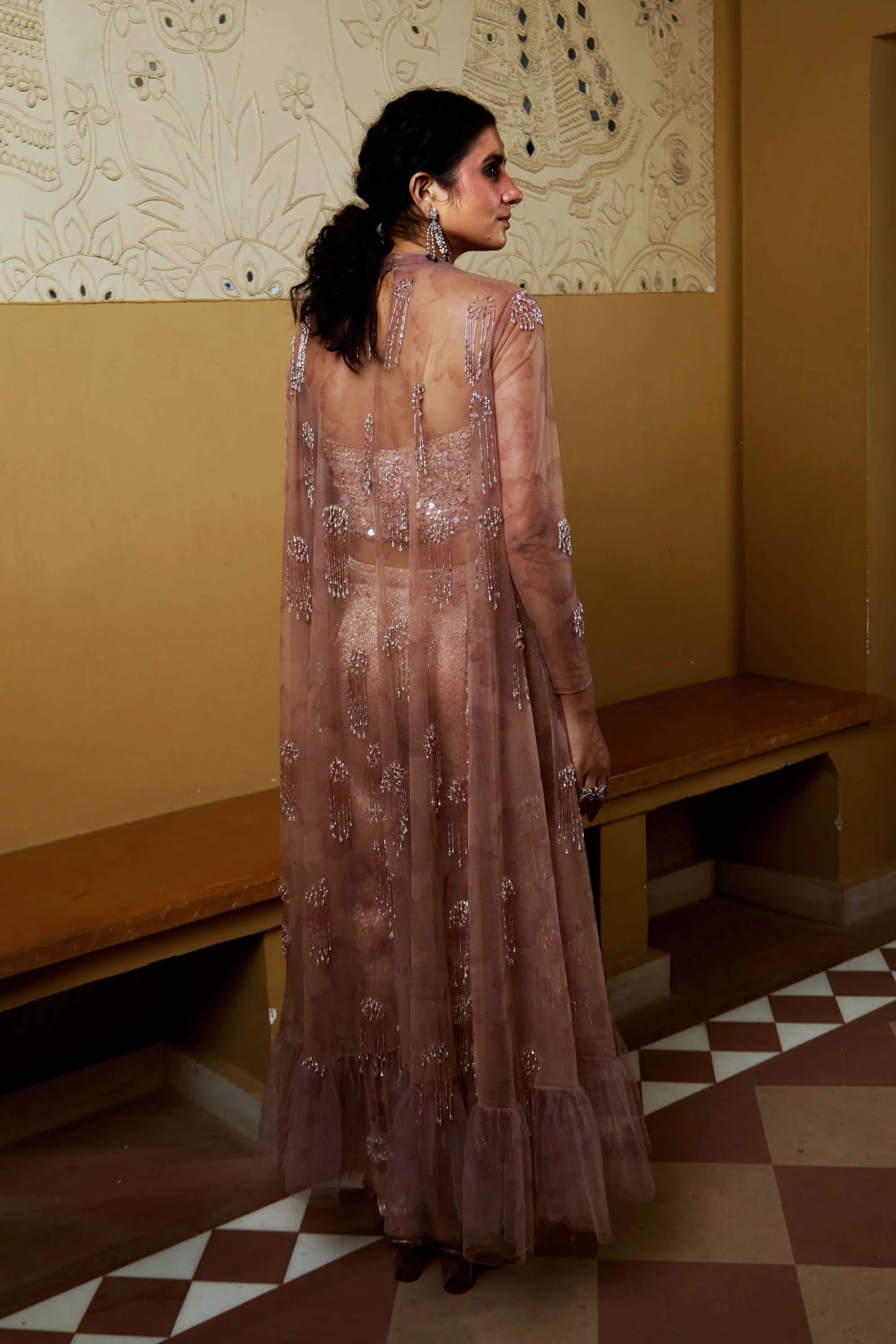 Sand bhava cape and pant set