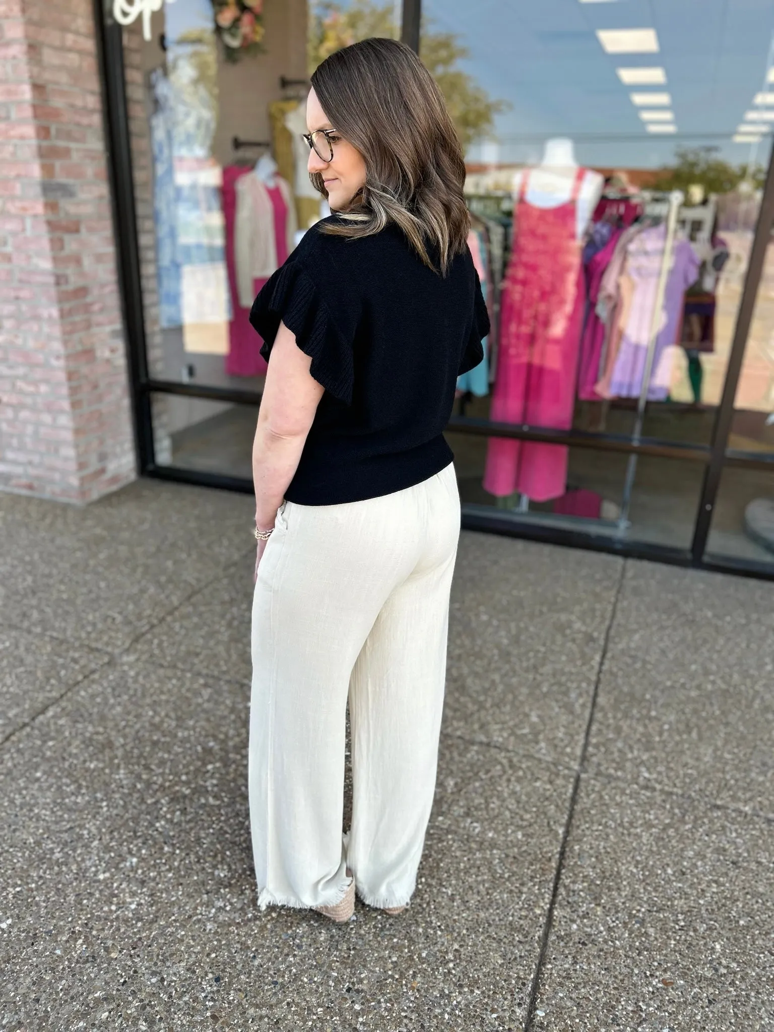 Sandy Fray Wide Leg Linen Pants