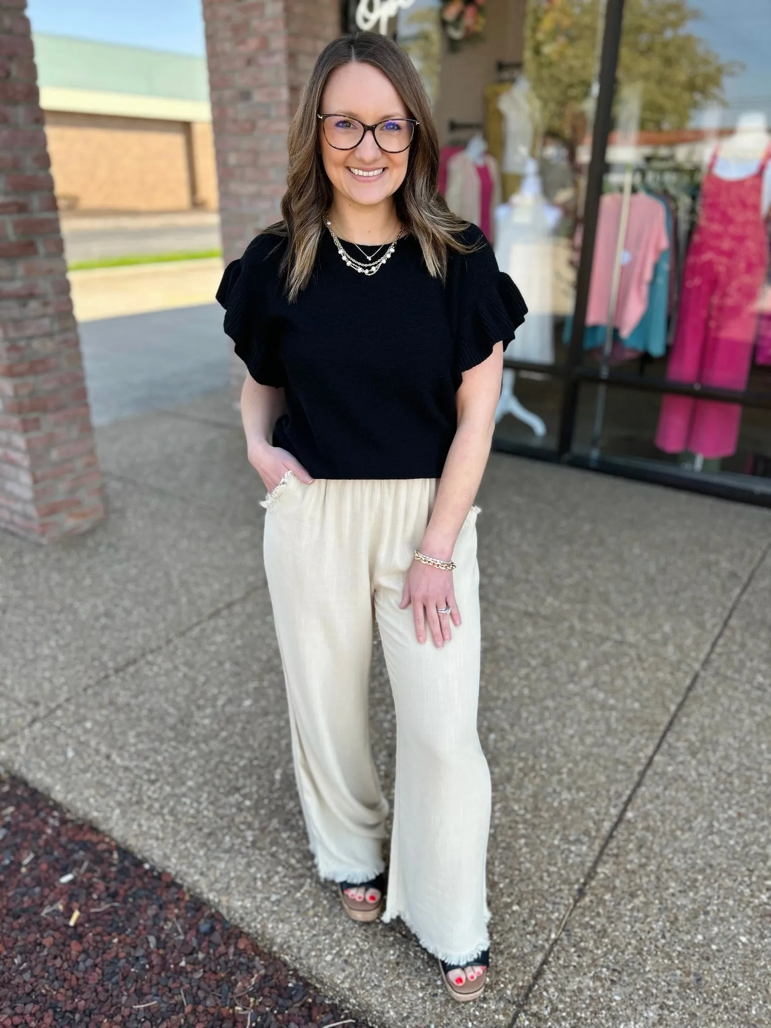 Sandy Fray Wide Leg Linen Pants