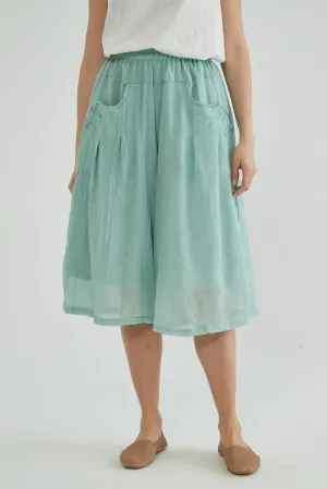 Shadow Green Wide Leg Cropped Linen Pants