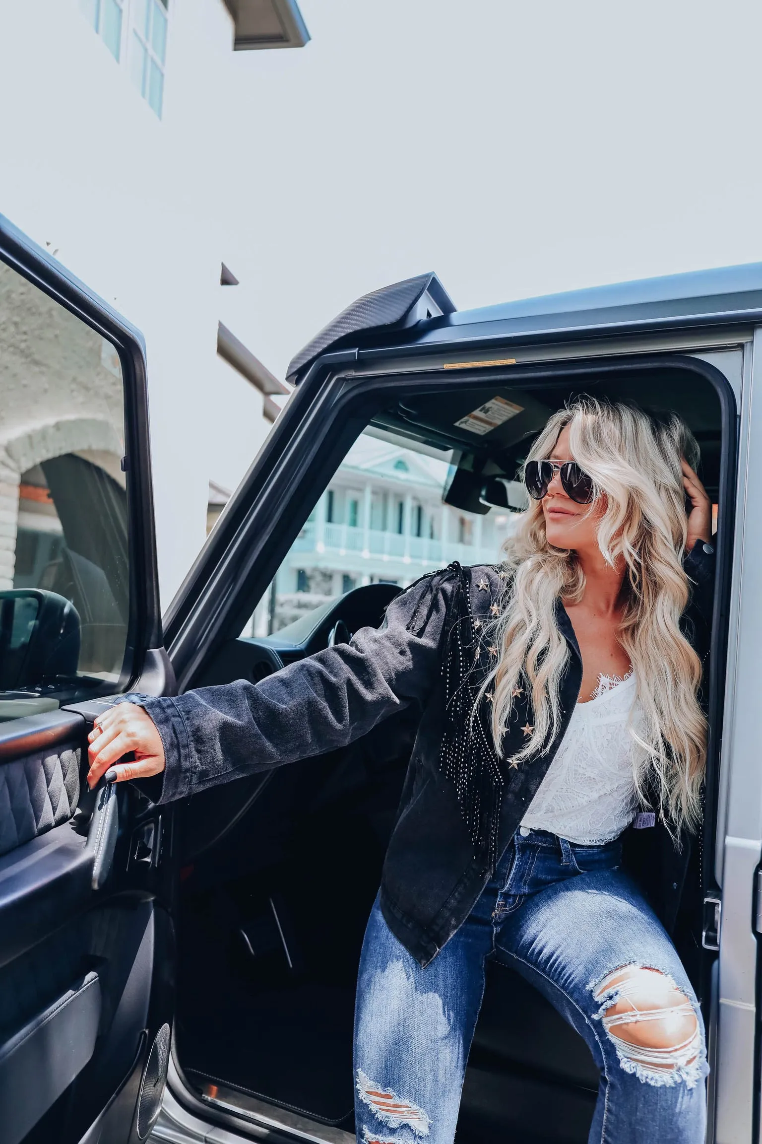 Shannie B Fringe Denim Jacket - Black