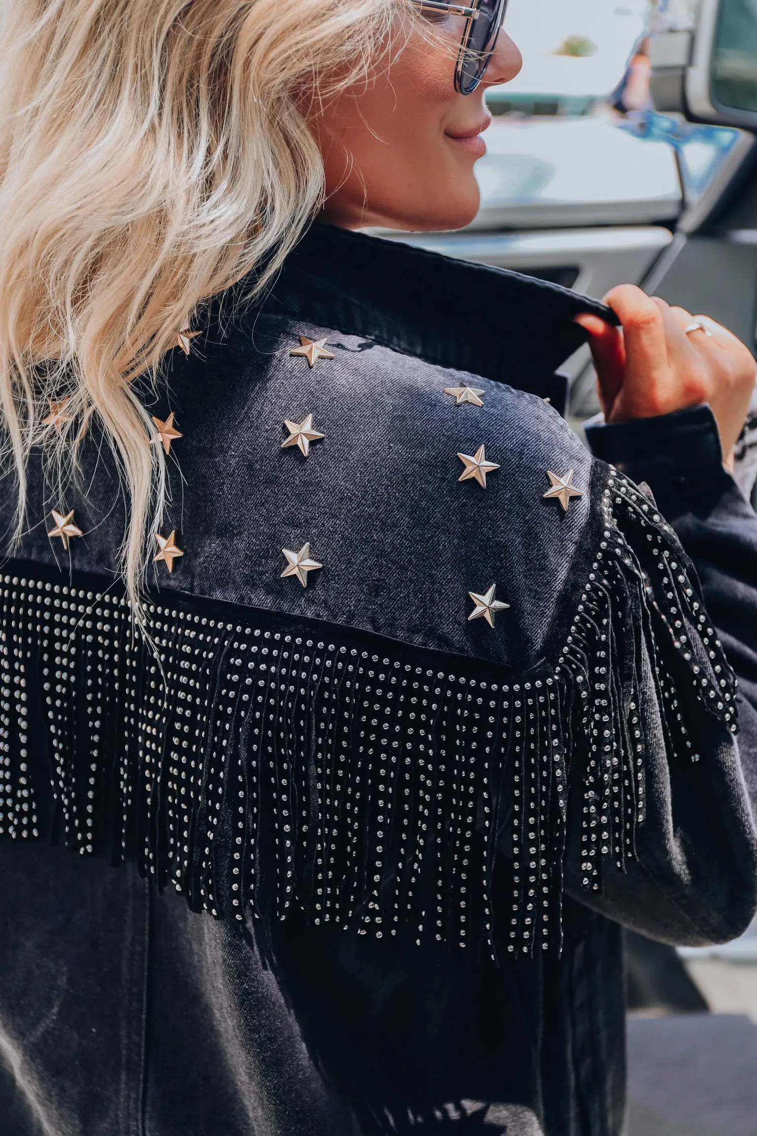Shannie B Fringe Denim Jacket - Black