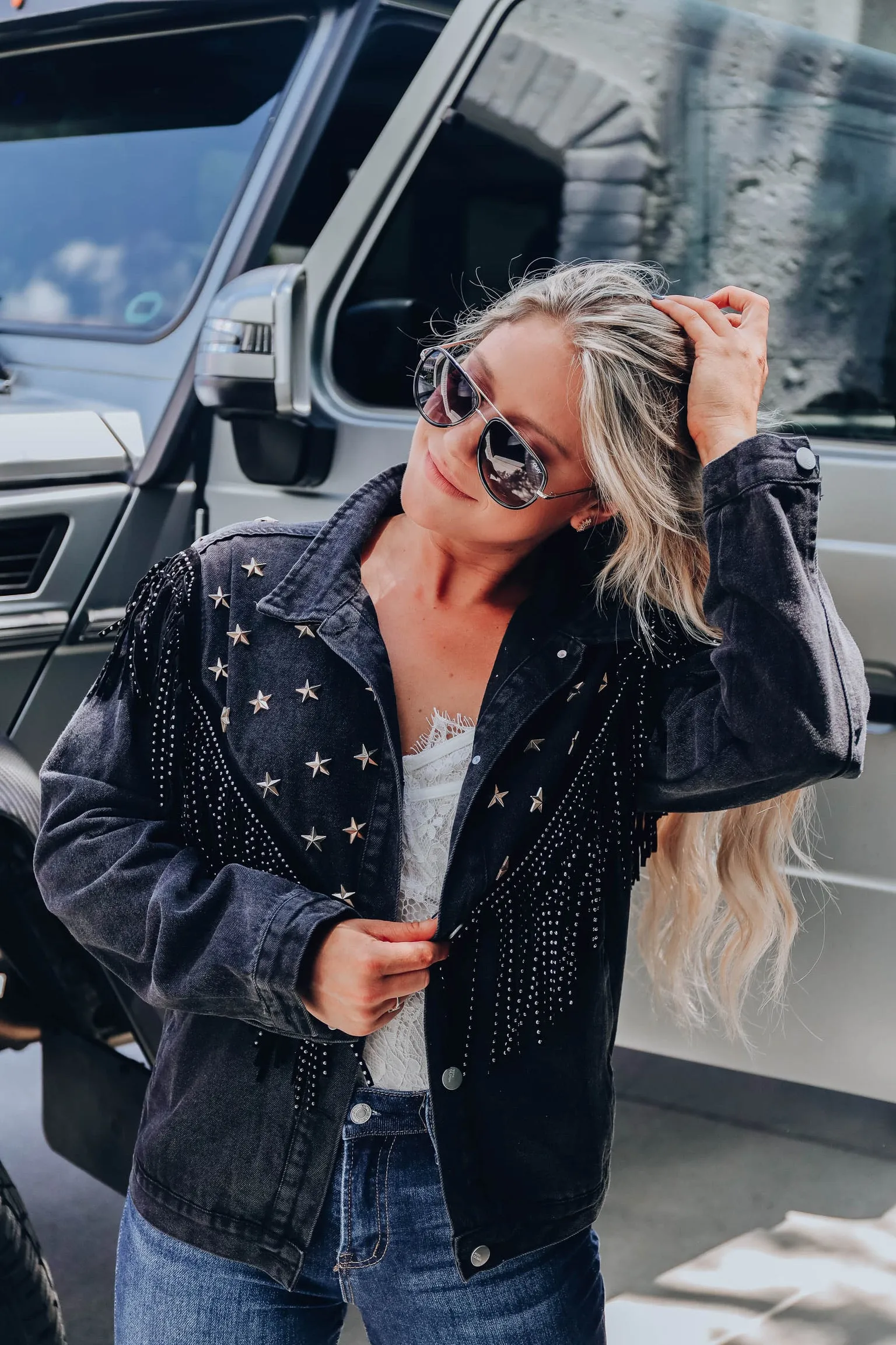 Shannie B Fringe Denim Jacket - Black