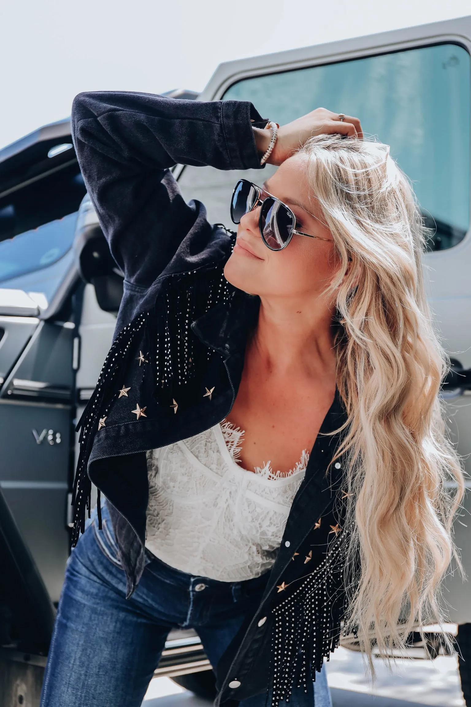 Shannie B Fringe Denim Jacket - Black