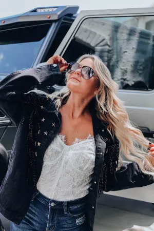 Shannie B Fringe Denim Jacket - Black
