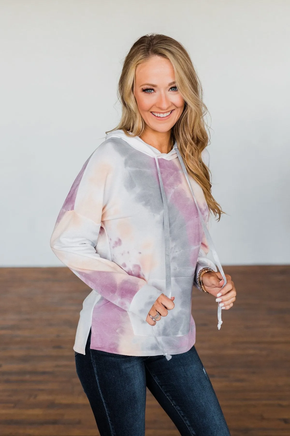 Show Me Some Love Tie Dye Hoodie- Orchid, Grey, Light Orange
