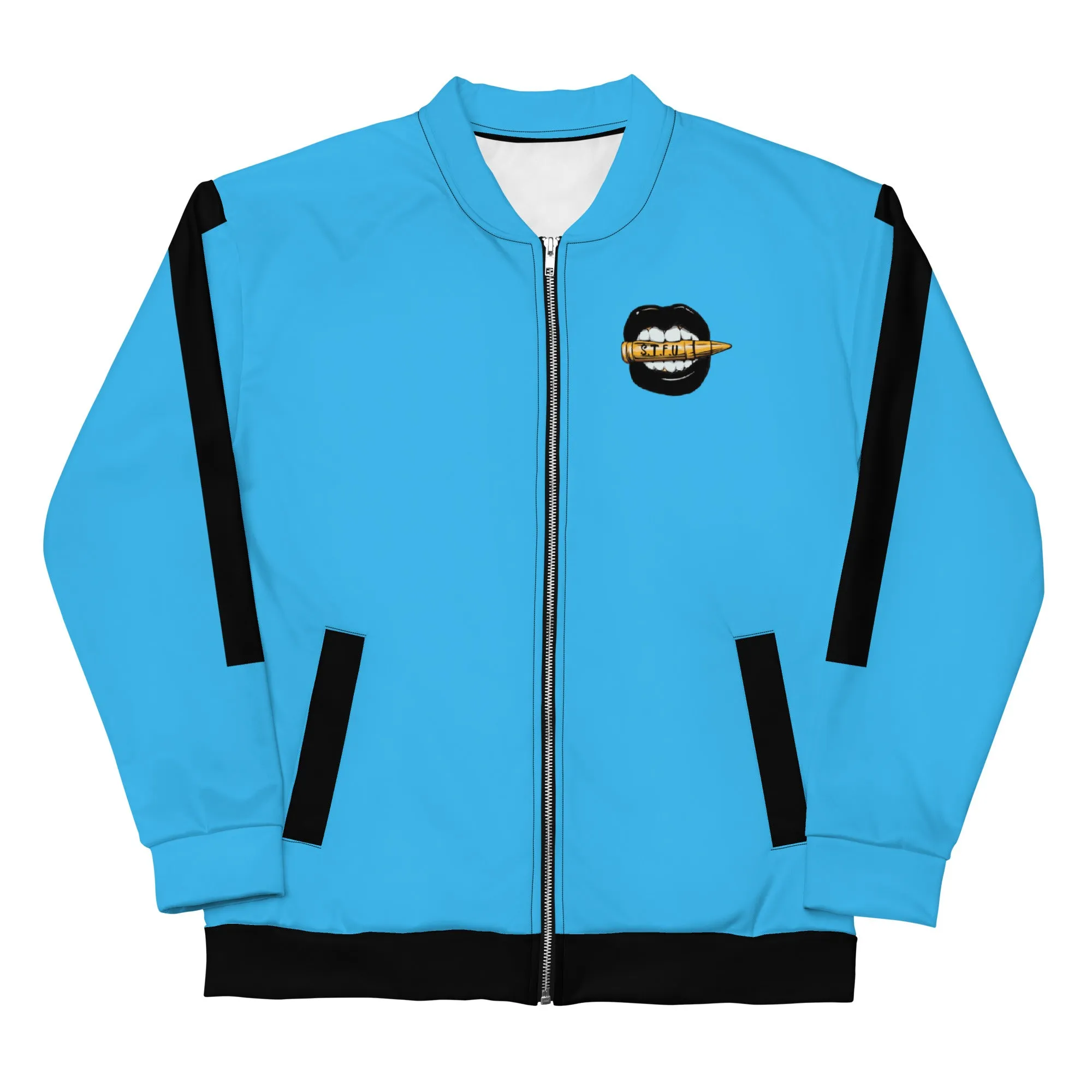 Simple Black Logo Unisex Bomber Jacket - Blue