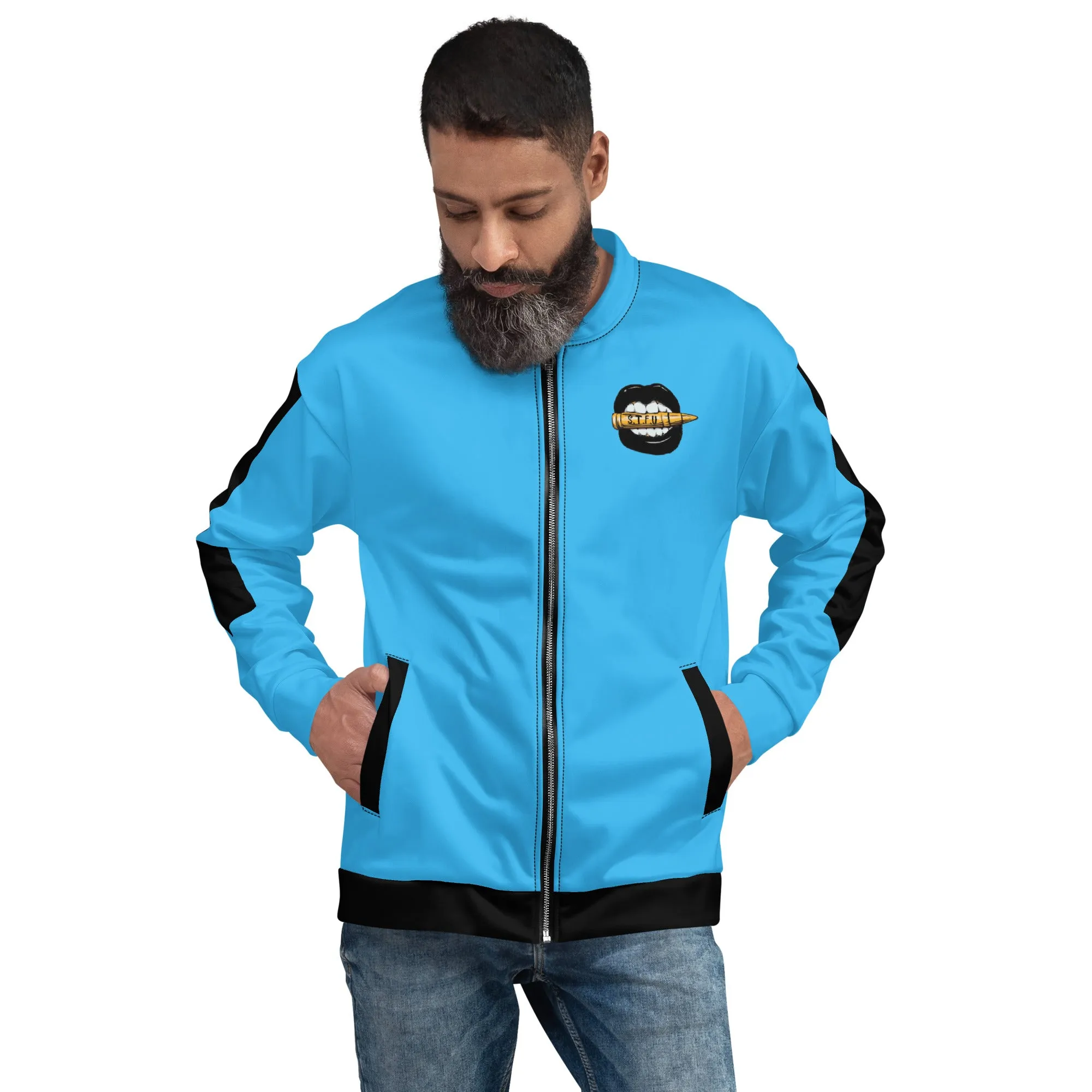 Simple Black Logo Unisex Bomber Jacket - Blue