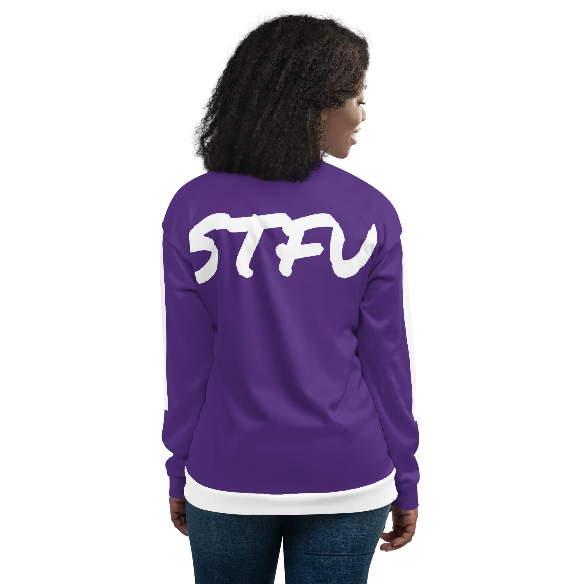 Simple White Unisex Bomber Jacket - Purple