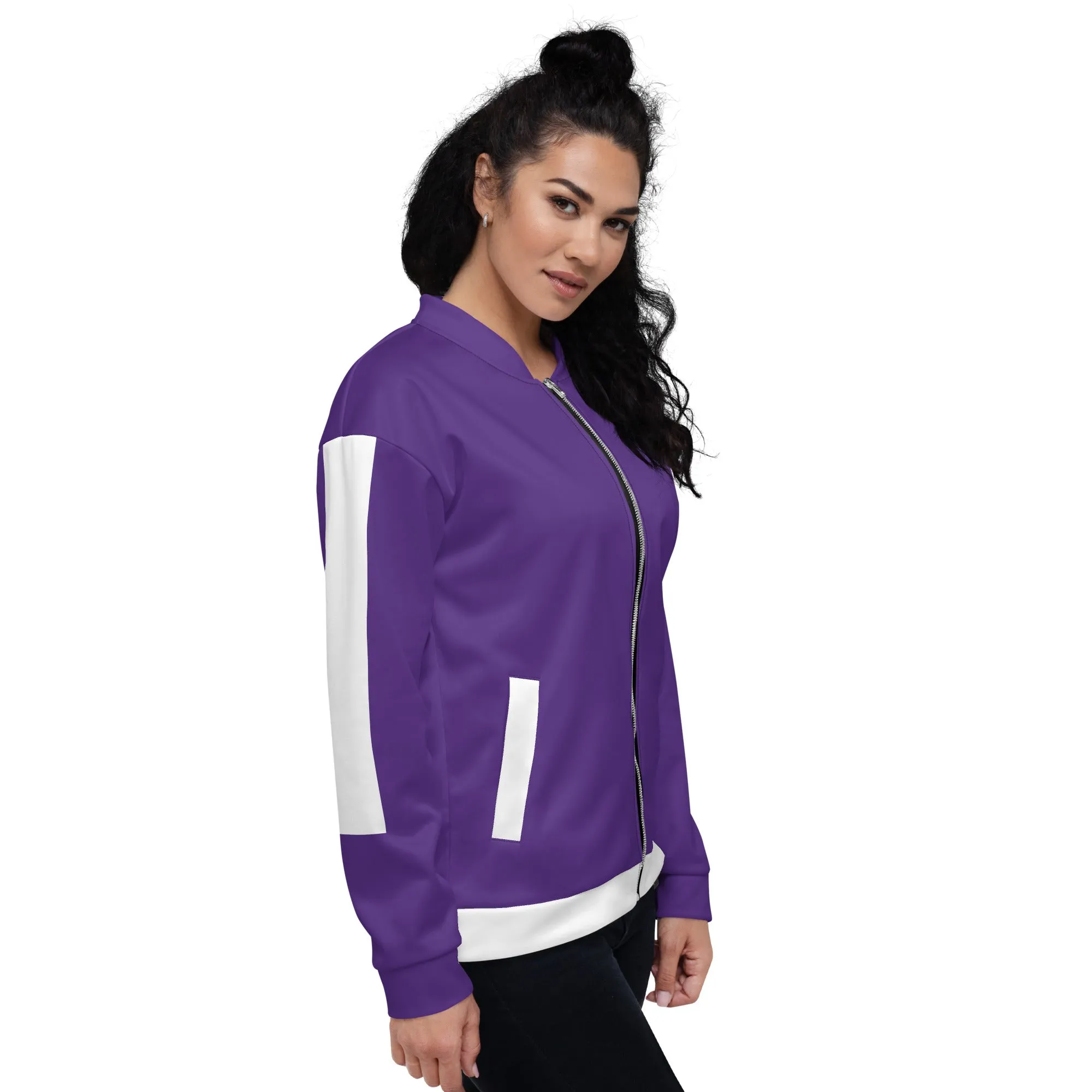 Simple White Unisex Bomber Jacket - Purple