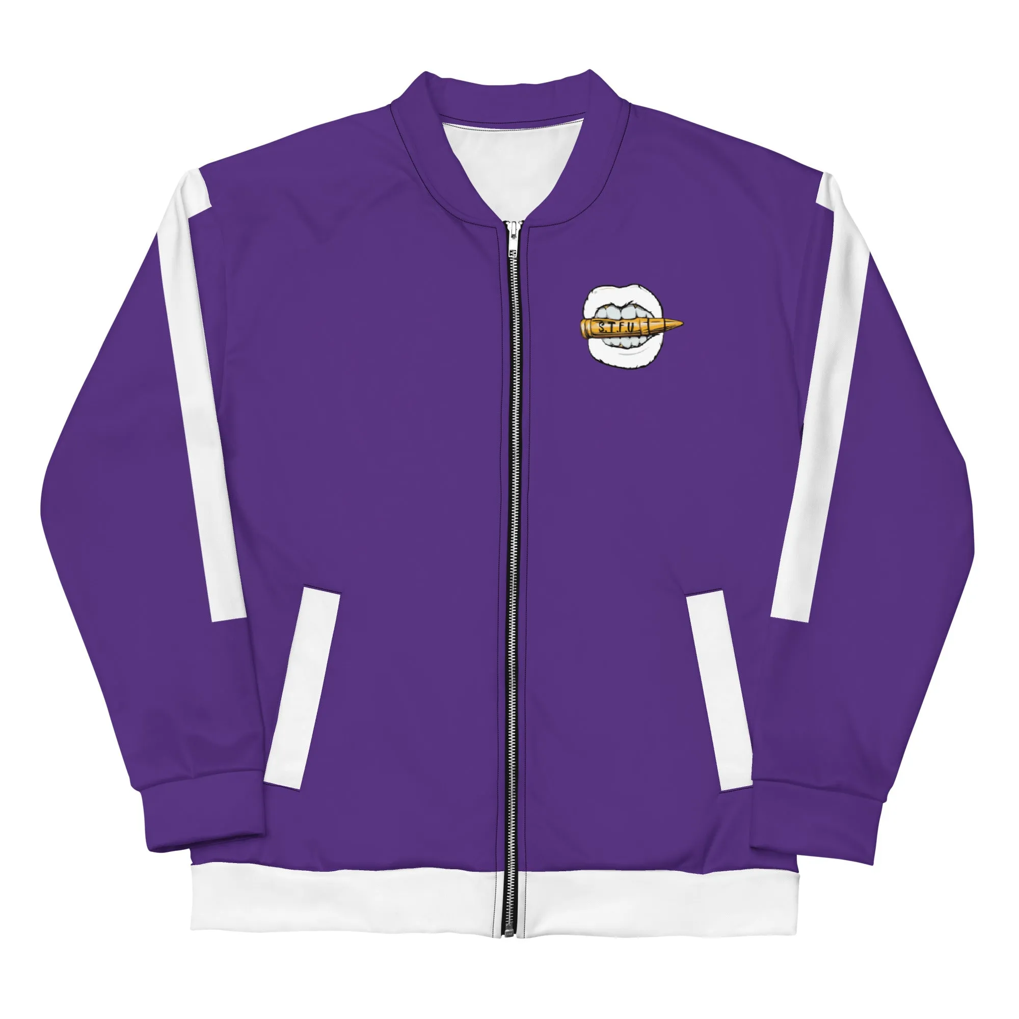 Simple White Unisex Bomber Jacket - Purple