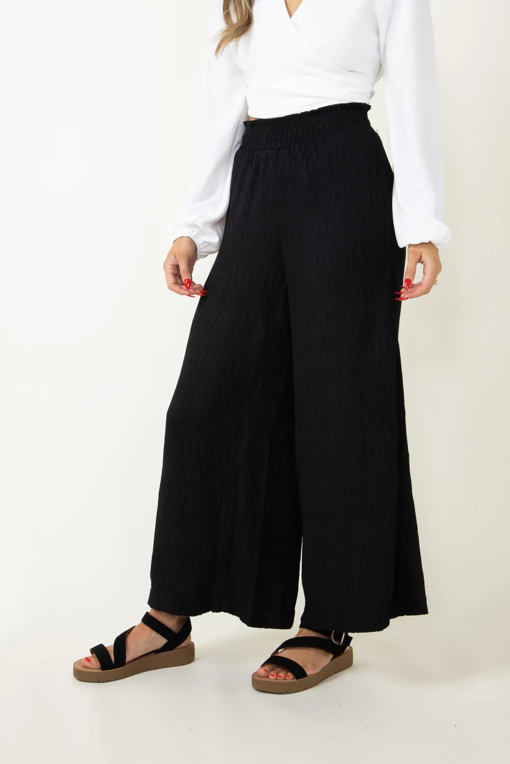 Smocked Waist Beach Pants for Women in Black | NP70125-BLK