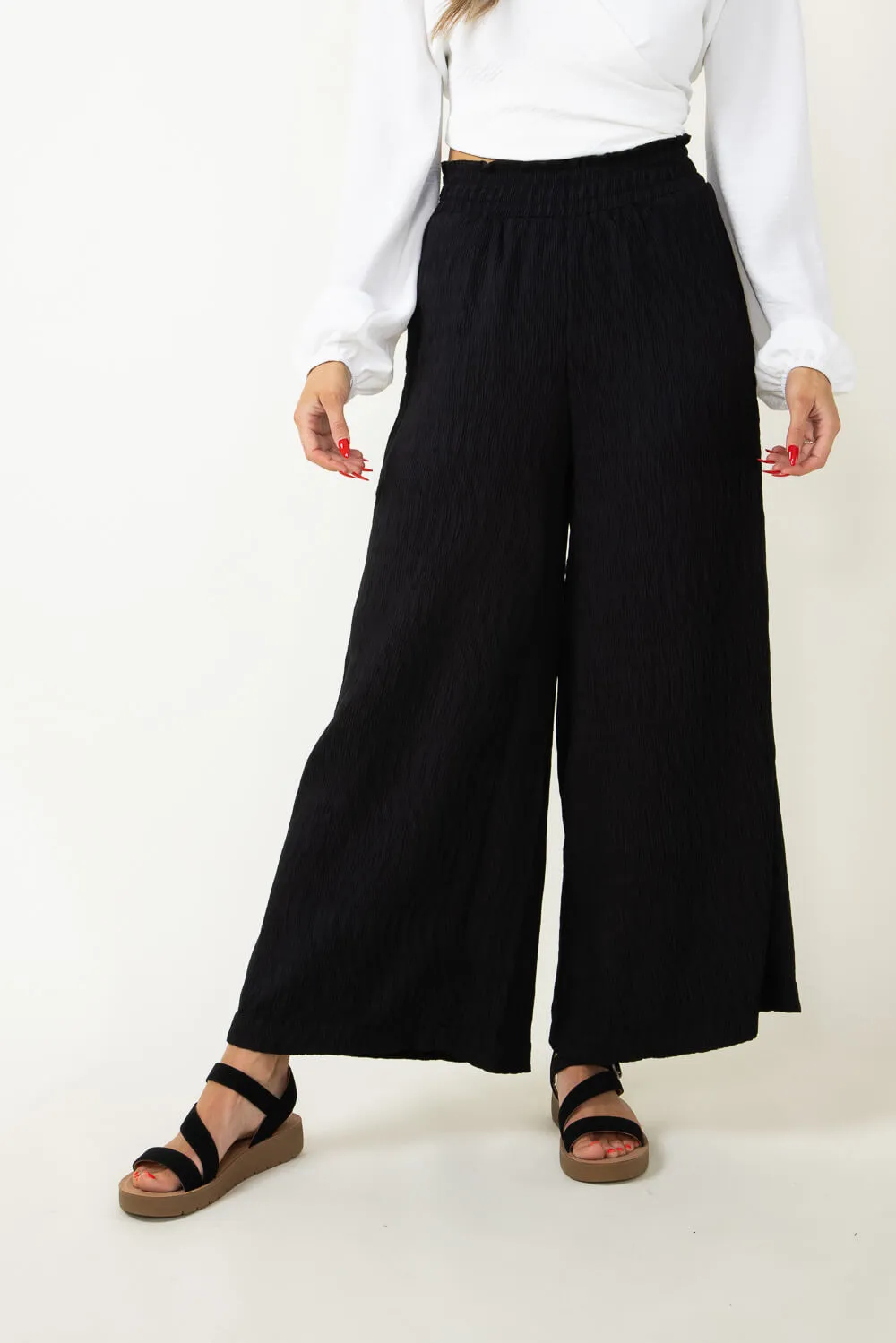 Smocked Waist Beach Pants for Women in Black | NP70125-BLK