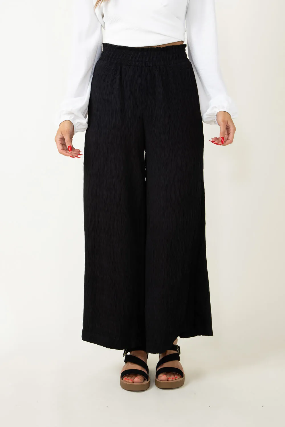 Smocked Waist Beach Pants for Women in Black | NP70125-BLK