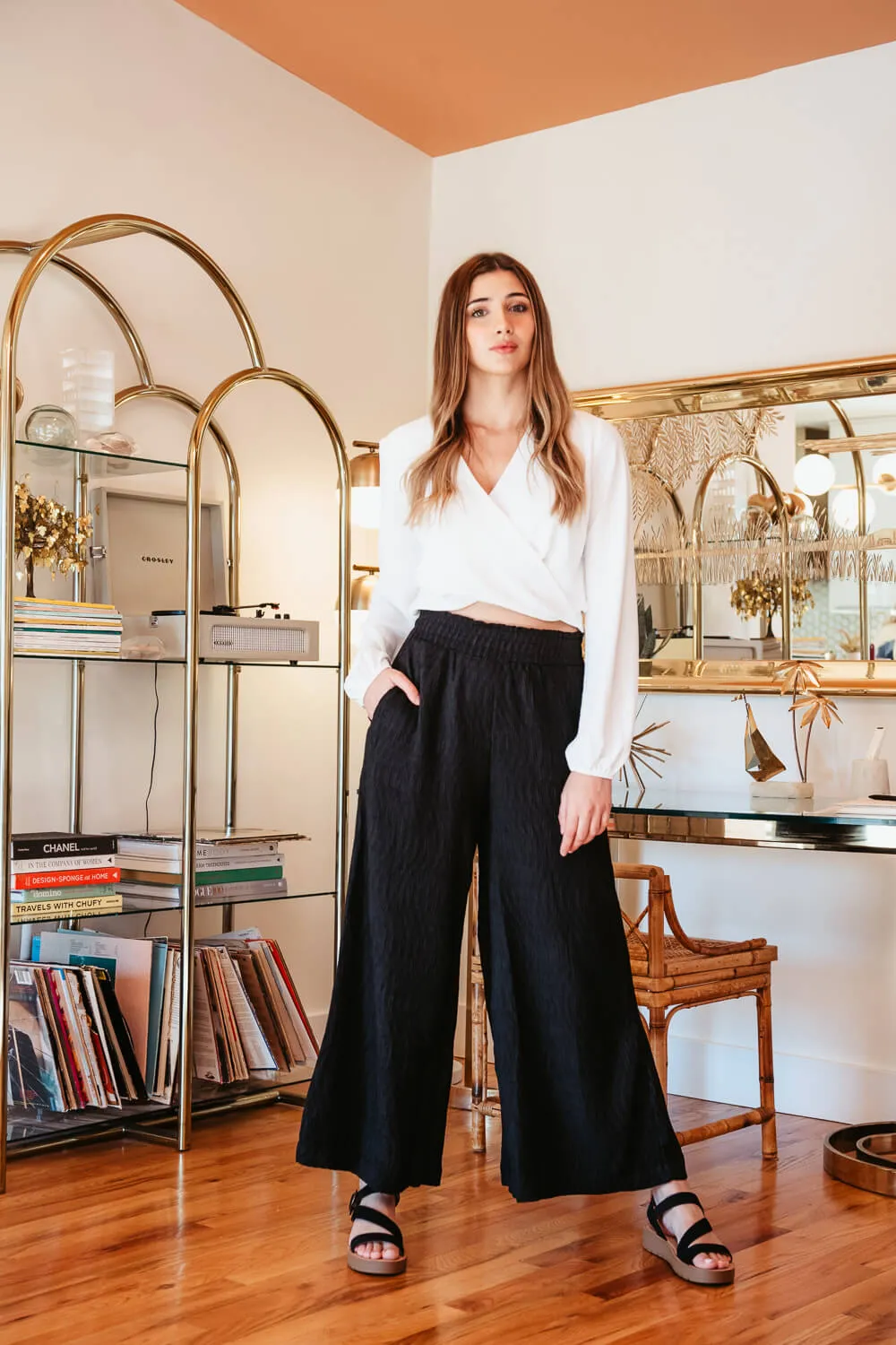 Smocked Waist Beach Pants for Women in Black | NP70125-BLK