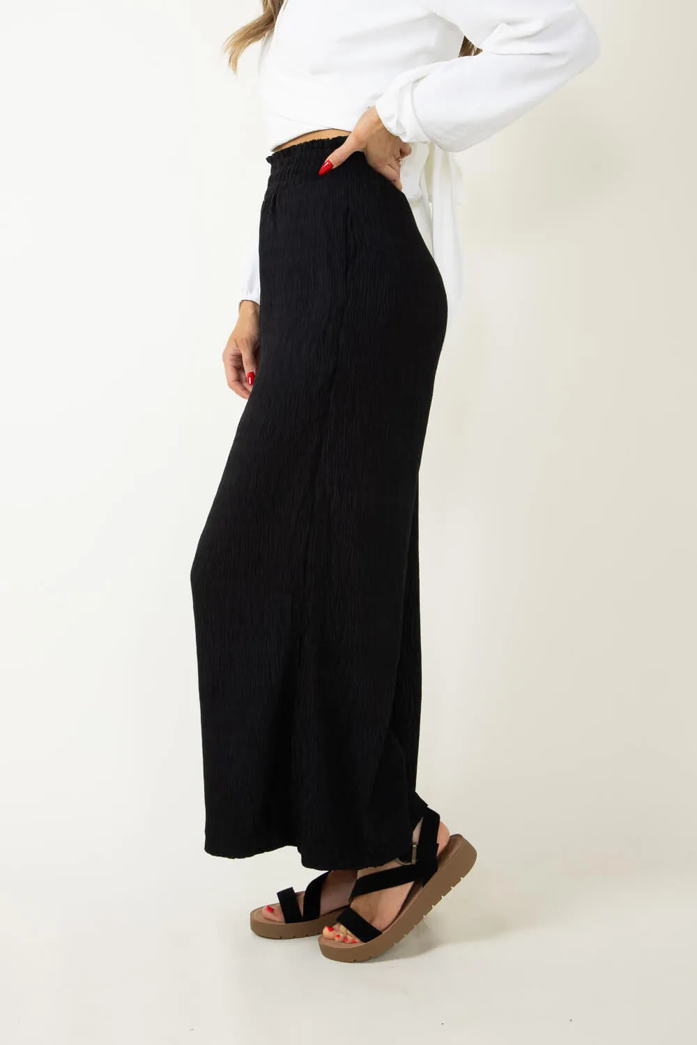 Smocked Waist Beach Pants for Women in Black | NP70125-BLK