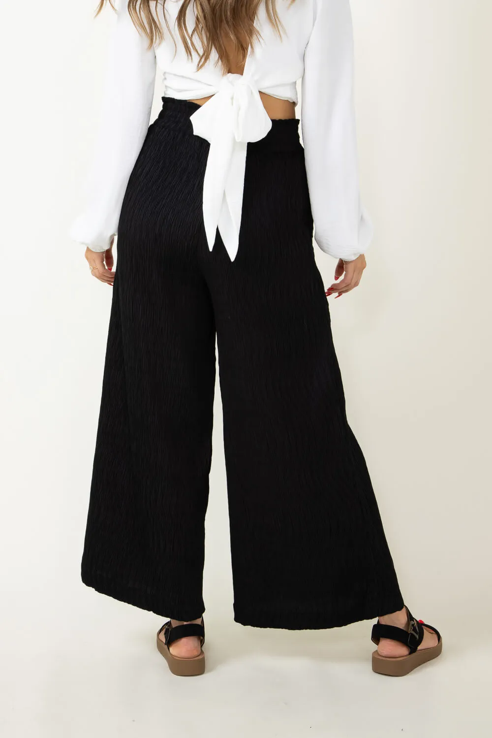 Smocked Waist Beach Pants for Women in Black | NP70125-BLK