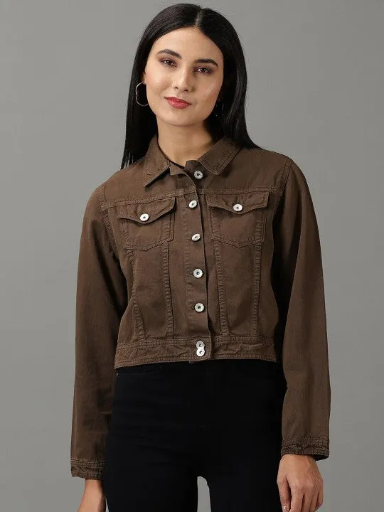 Spread Collar Crop Denim Jacket