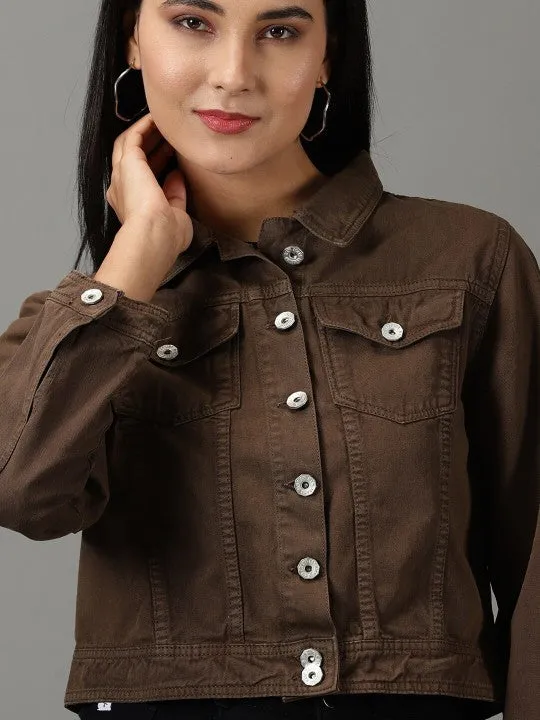 Spread Collar Crop Denim Jacket