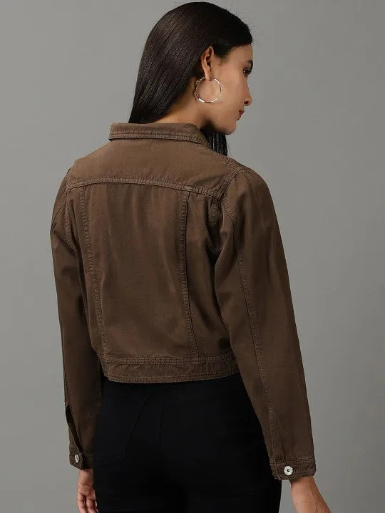 Spread Collar Crop Denim Jacket