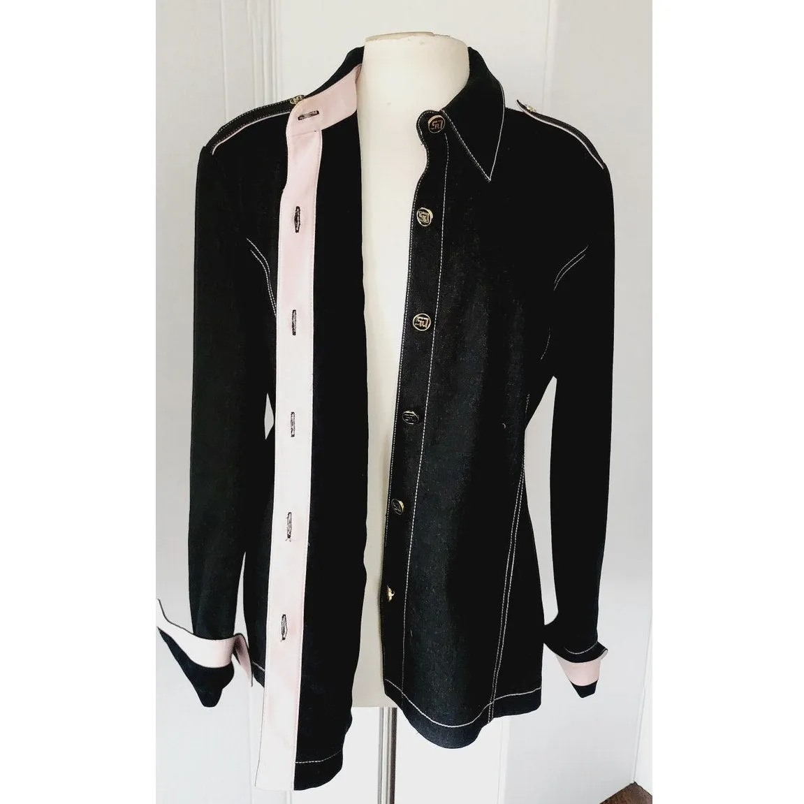 St John Sport Jacket Black Denim Button Down / Large