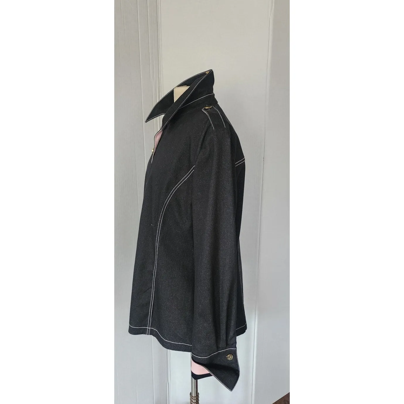St John Sport Jacket Black Denim Button Down / Large
