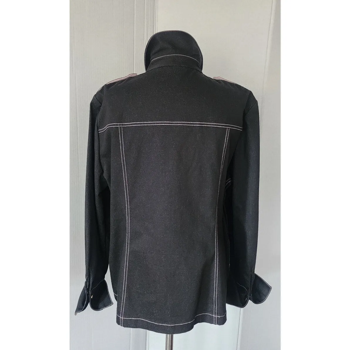 St John Sport Jacket Black Denim Button Down / Large
