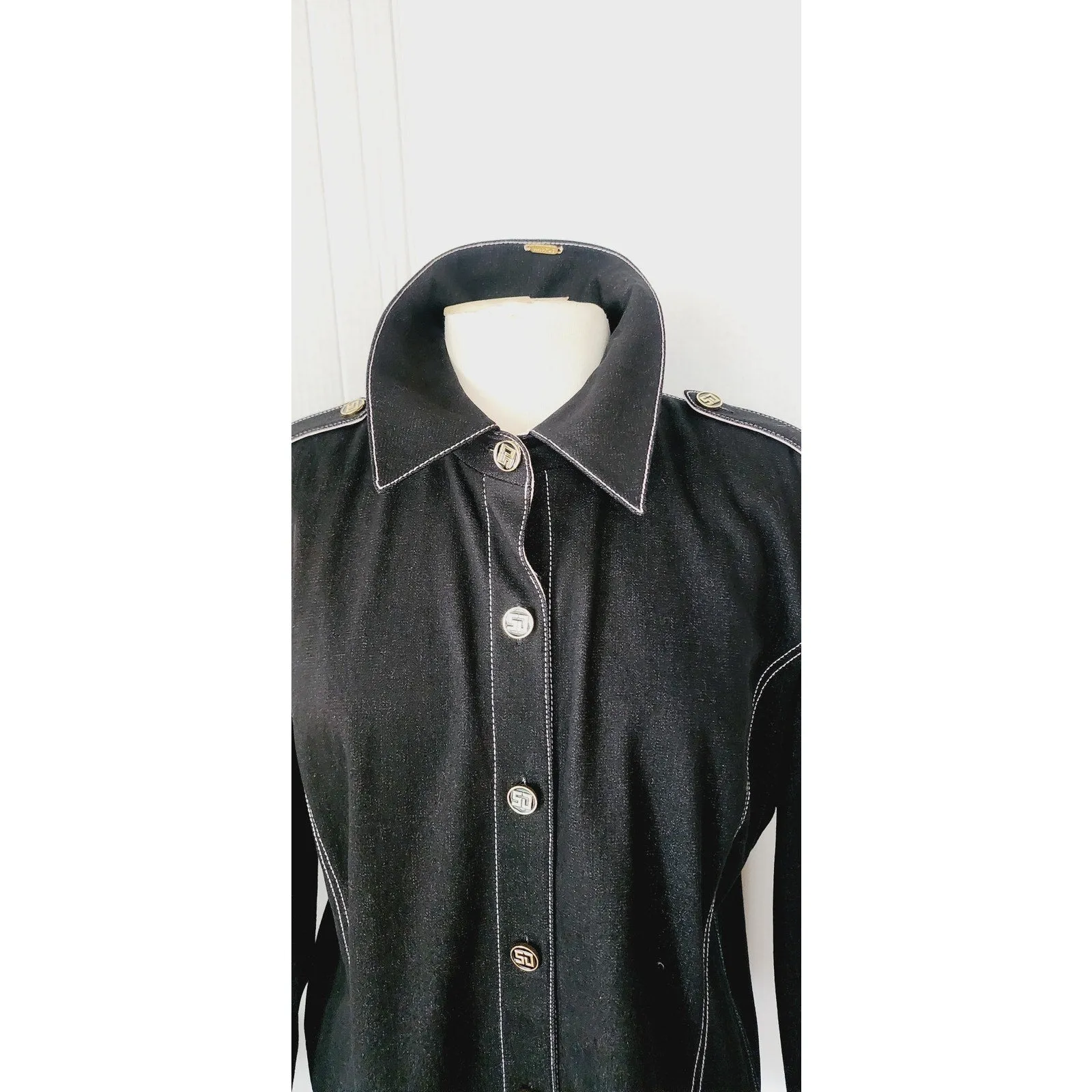 St John Sport Jacket Black Denim Button Down / Large