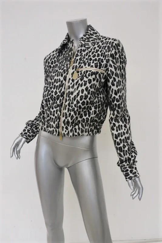 Stella McCartney Leopard Print Bomber Jacket Gray Wool-Blend Size 40