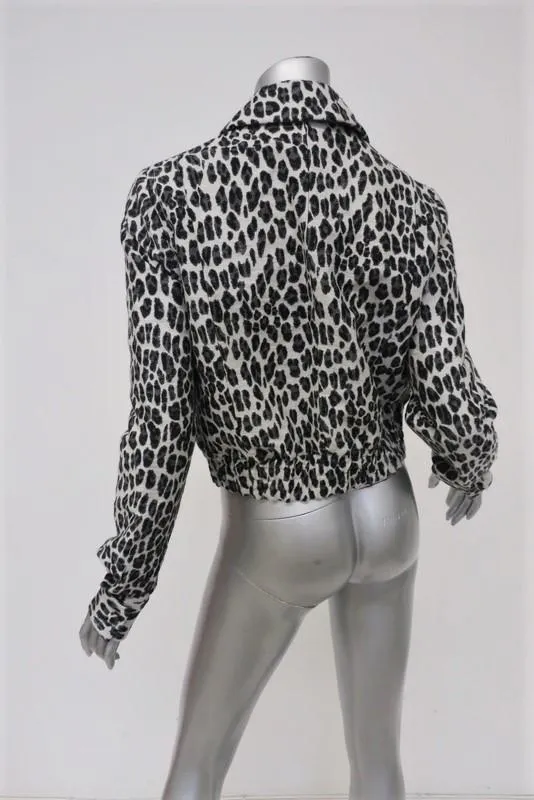 Stella McCartney Leopard Print Bomber Jacket Gray Wool-Blend Size 40