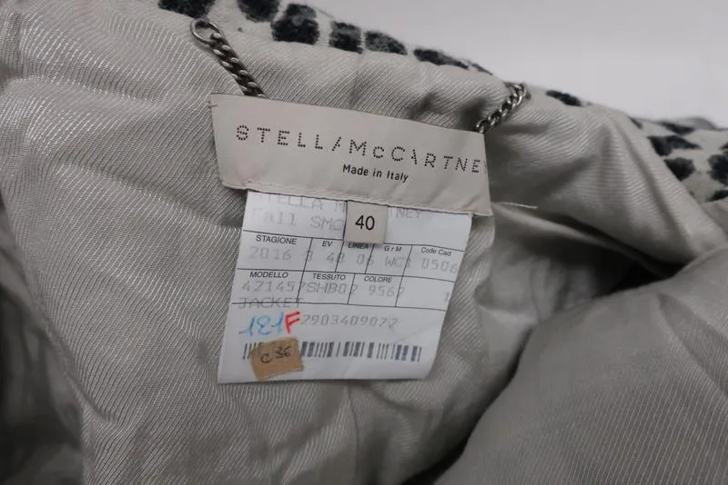 Stella McCartney Leopard Print Bomber Jacket Gray Wool-Blend Size 40