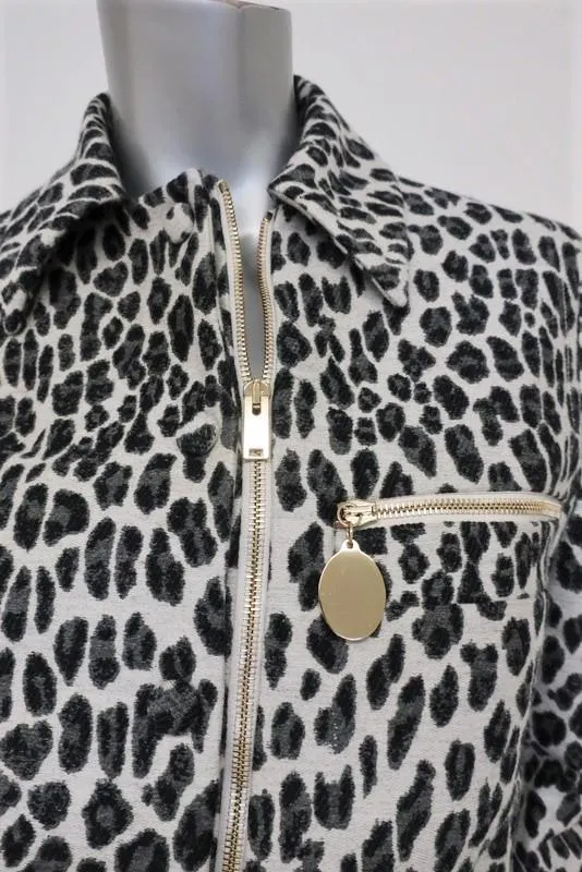 Stella McCartney Leopard Print Bomber Jacket Gray Wool-Blend Size 40