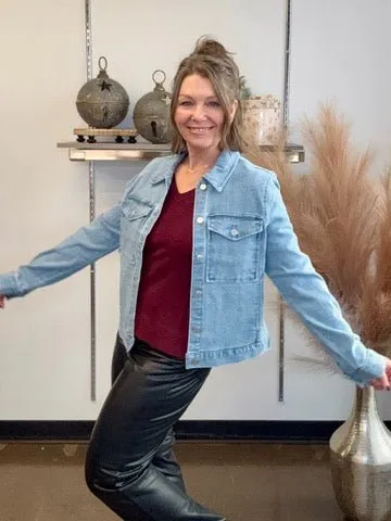 Stretch Denim Jacket with Pockets