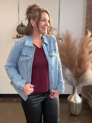 Stretch Denim Jacket with Pockets