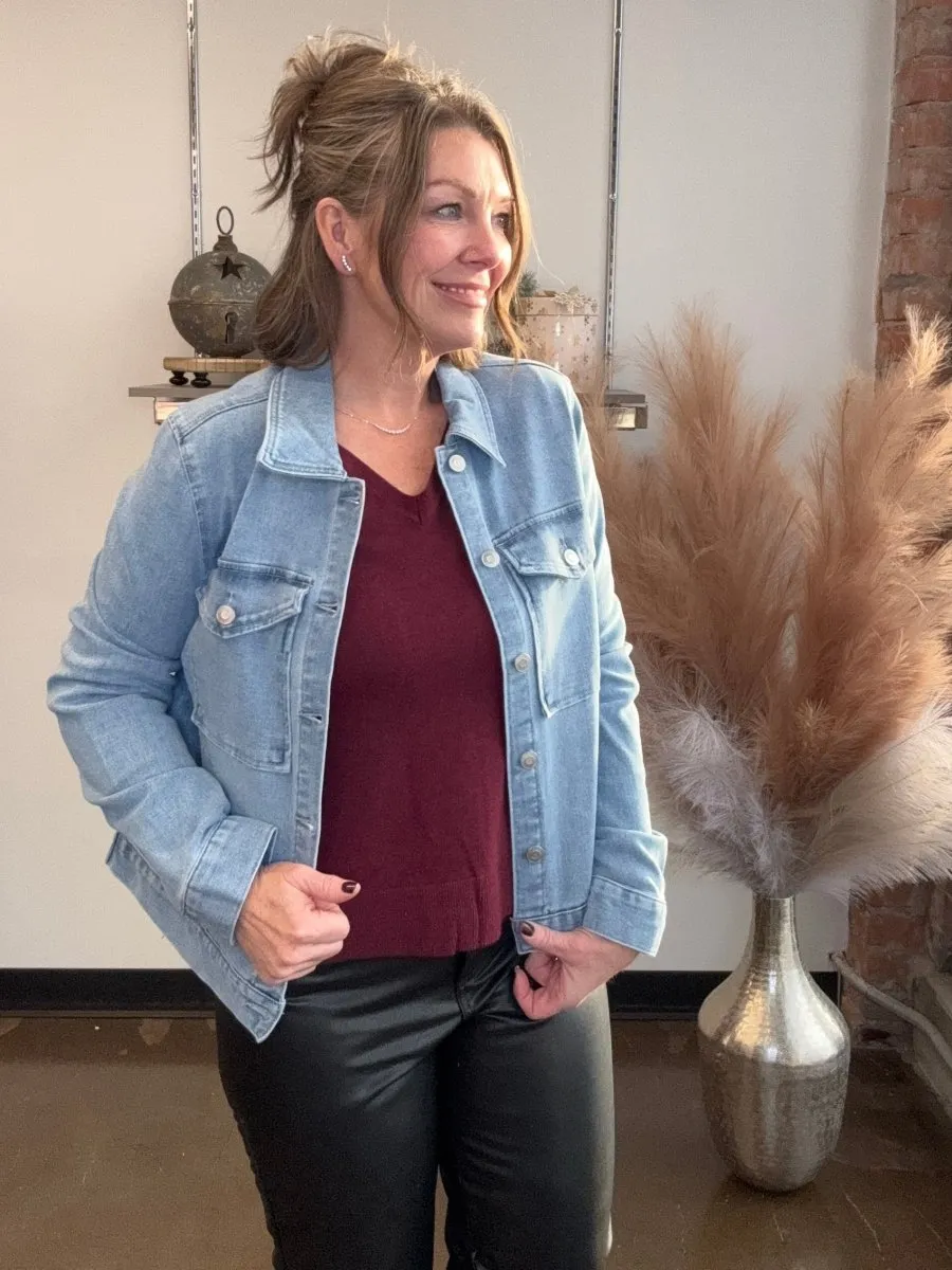 Stretch Denim Jacket with Pockets