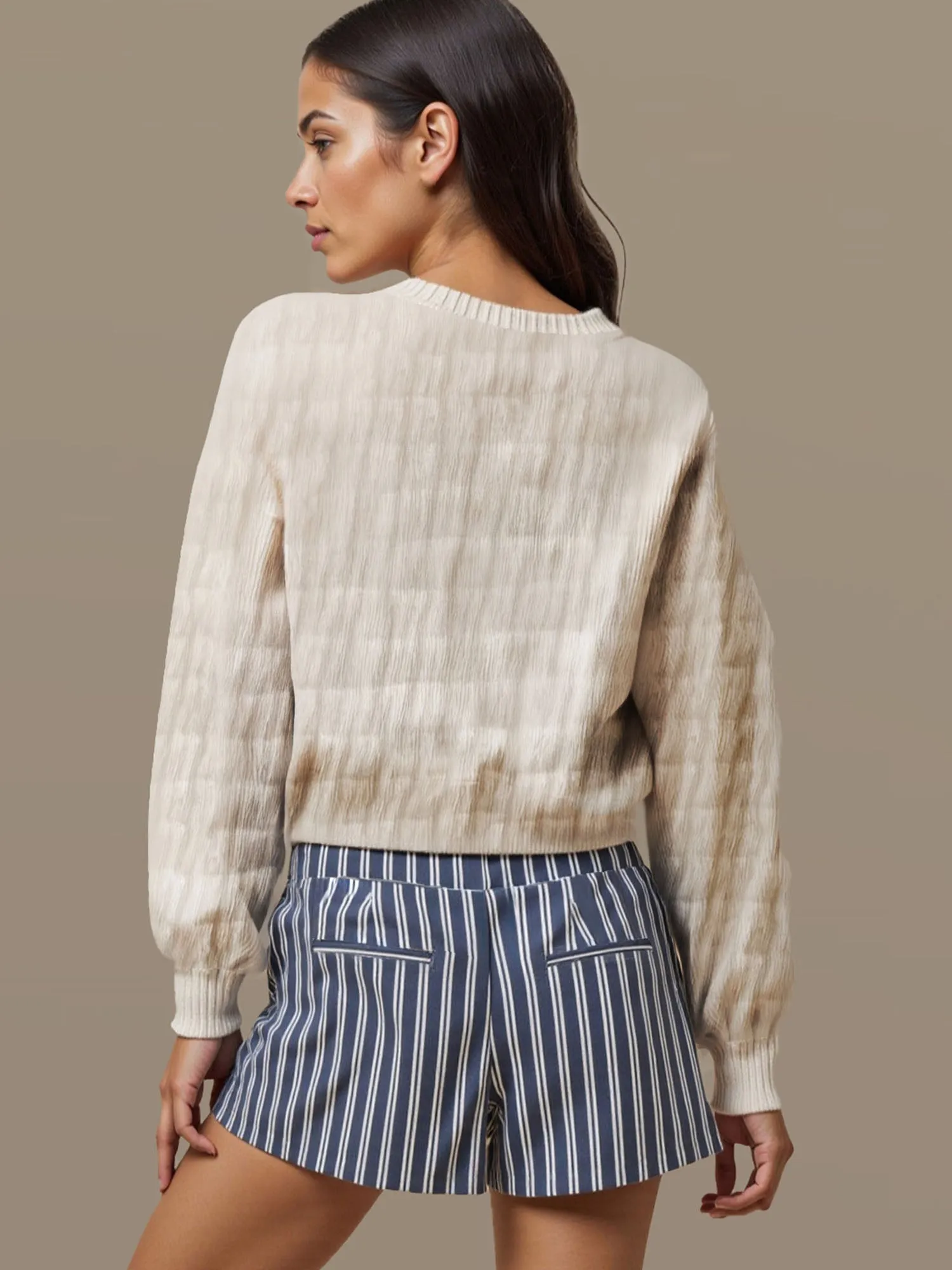 Striped Bengaline Pull On Shorts