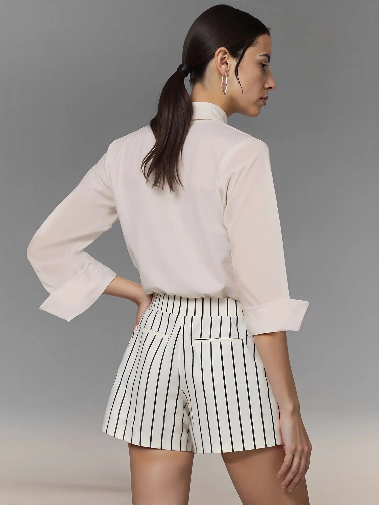 Striped Bengaline Pull On Shorts
