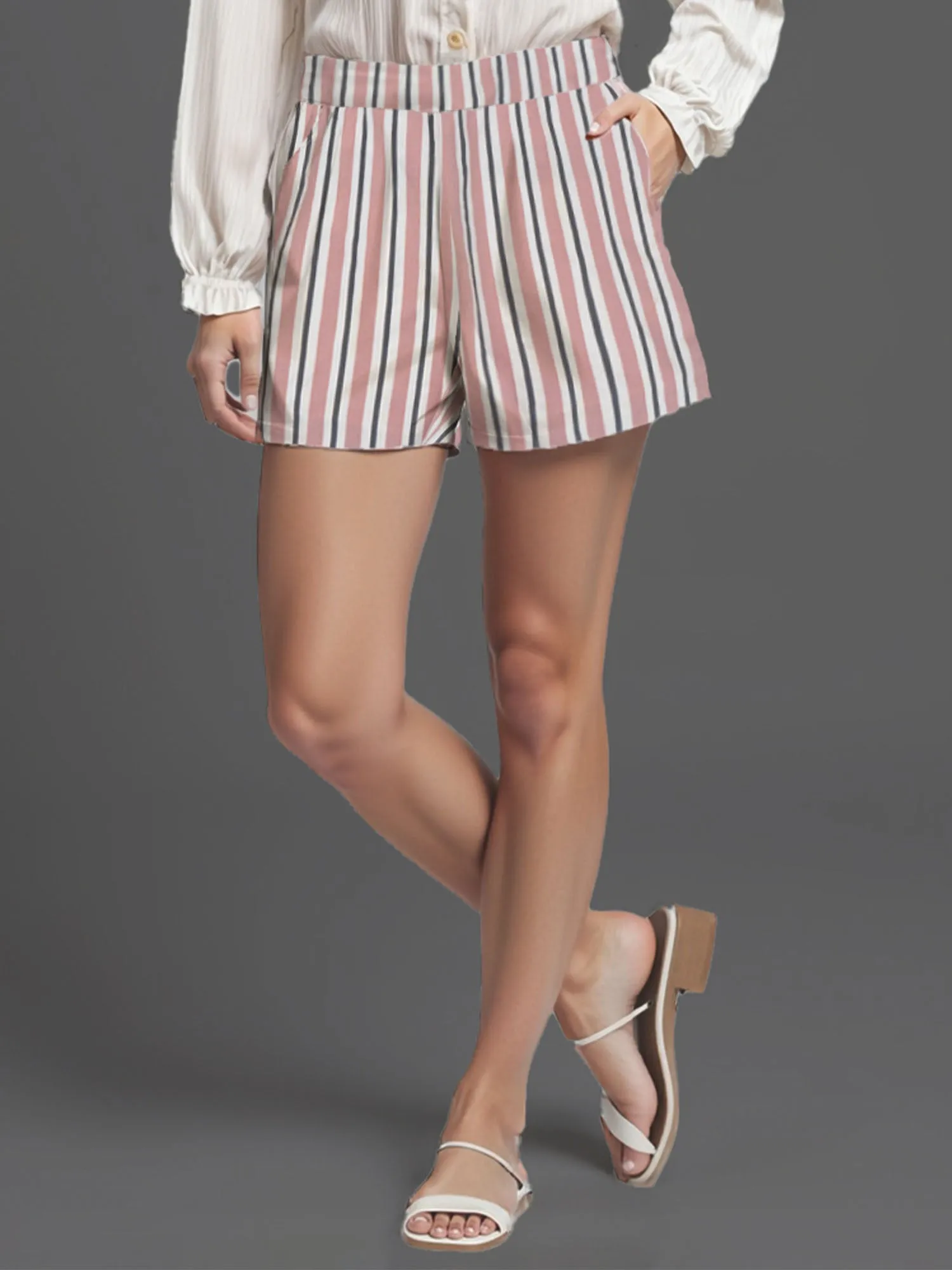 Striped Bengaline Pull On Shorts