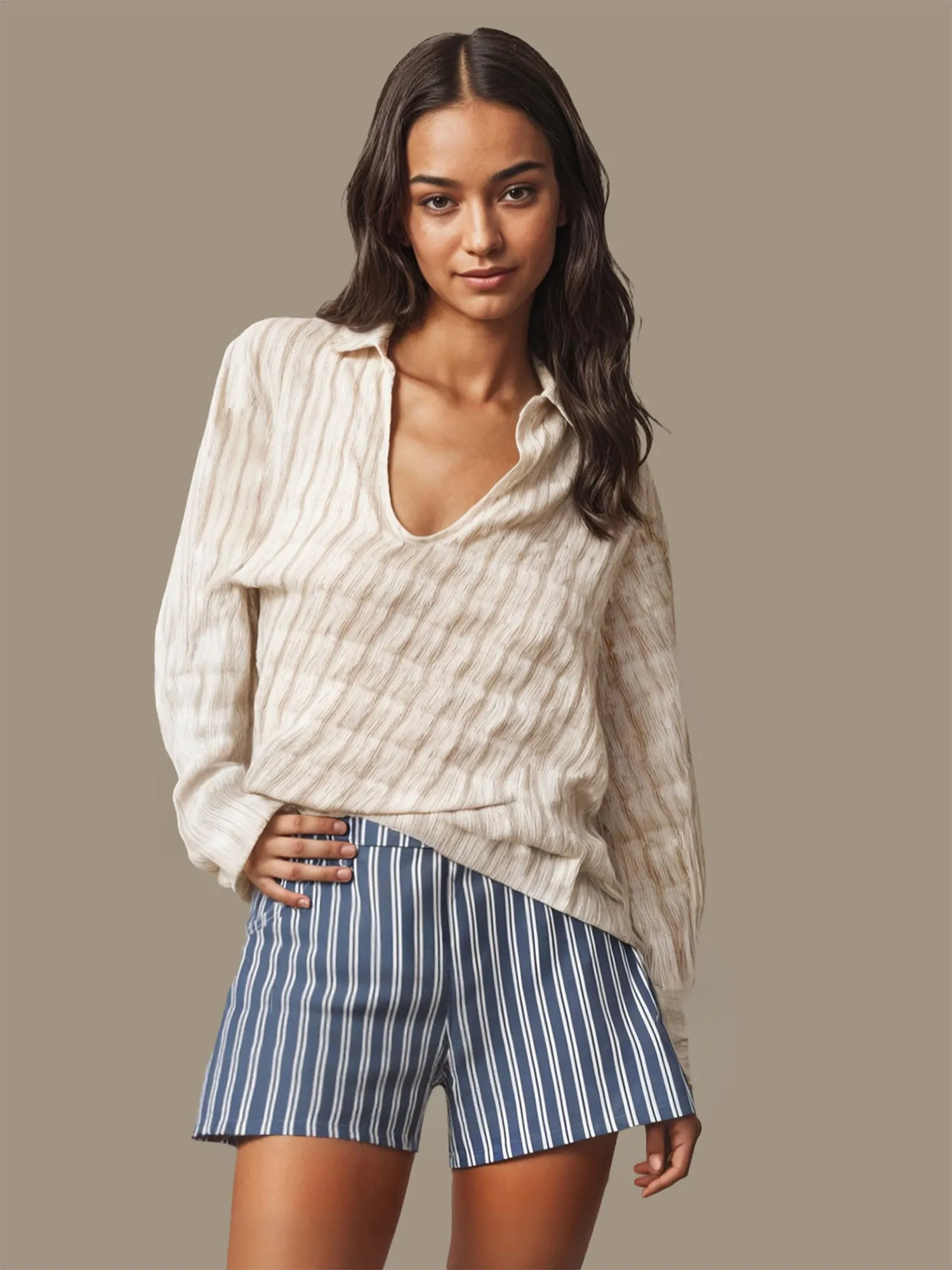 Striped Bengaline Pull On Shorts