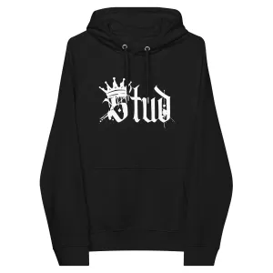 Stud Pride Sweatshirt Spray Paint with Crown on front of Black Eco Raglan Hoodie