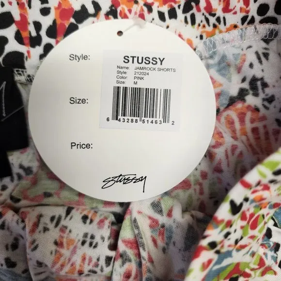 Stussy Pink Jamrock Shorts Medium Casual Pull On Pockets