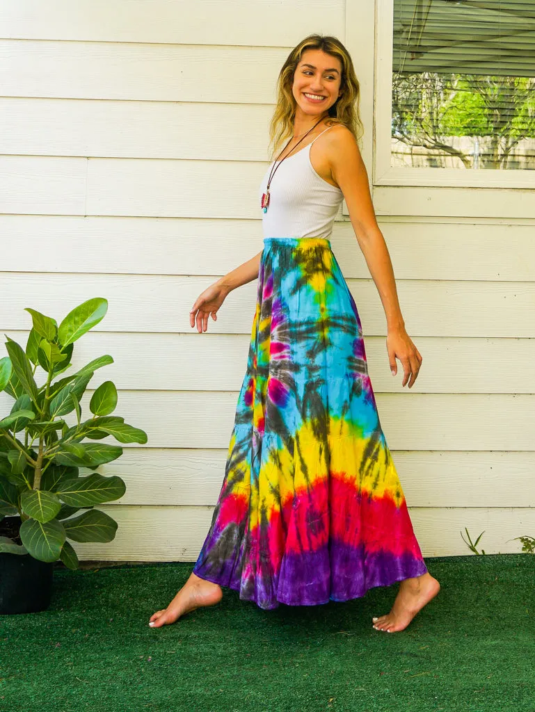 Sun Kissed Swirl Hand Dyed Tiered Maxi Skirt
