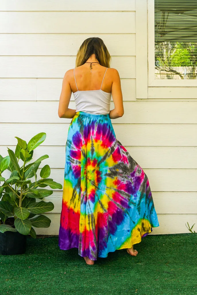 Sun Kissed Swirl Hand Dyed Tiered Maxi Skirt
