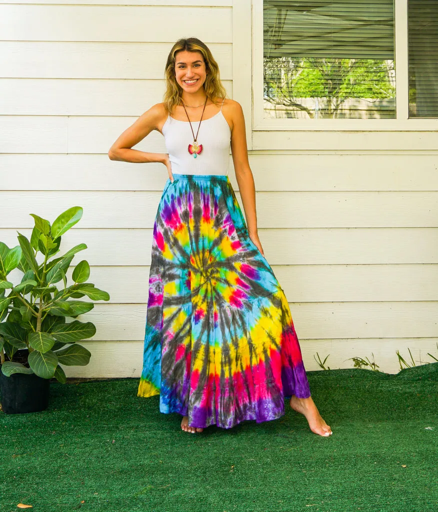 Sun Kissed Swirl Hand Dyed Tiered Maxi Skirt