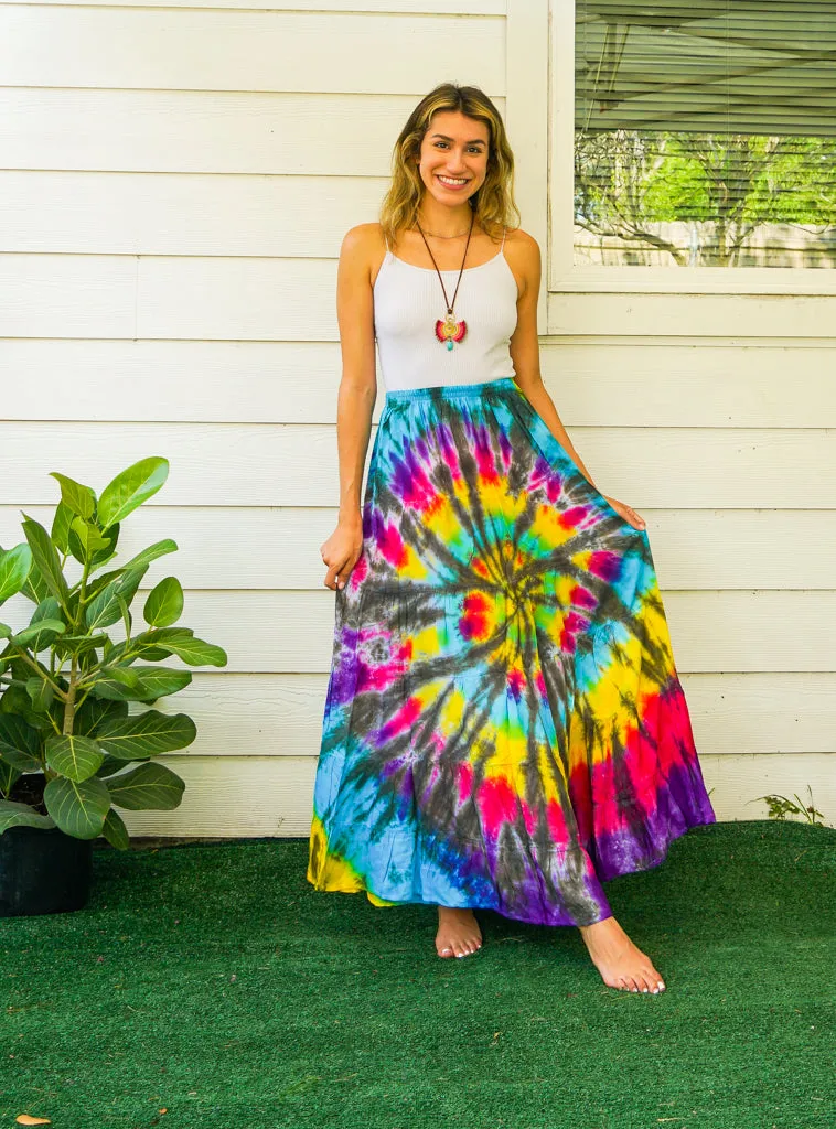 Sun Kissed Swirl Hand Dyed Tiered Maxi Skirt