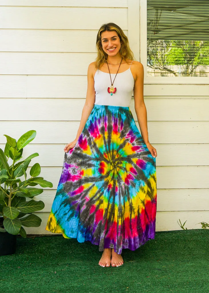 Sun Kissed Swirl Hand Dyed Tiered Maxi Skirt