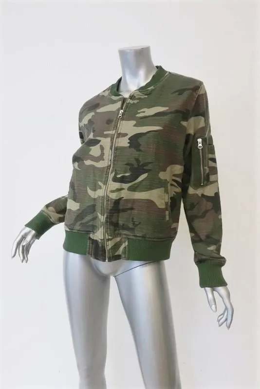 Sundry Camo Bomber Jacket Army Green Cotton Size 2